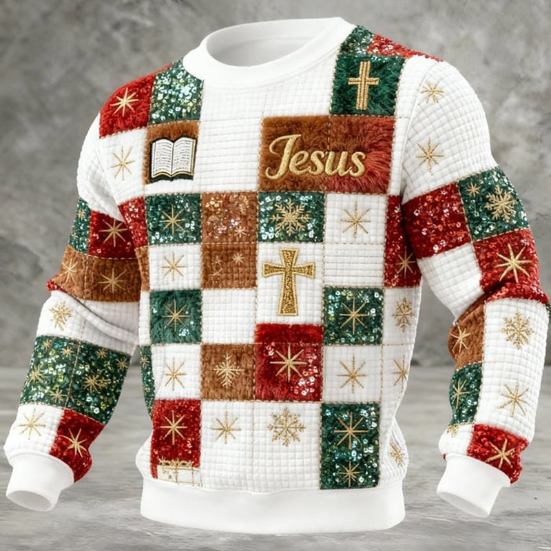 Comstylish Men's Christmas Faith Print Crew Neck Long Sleeve Sweatshirt