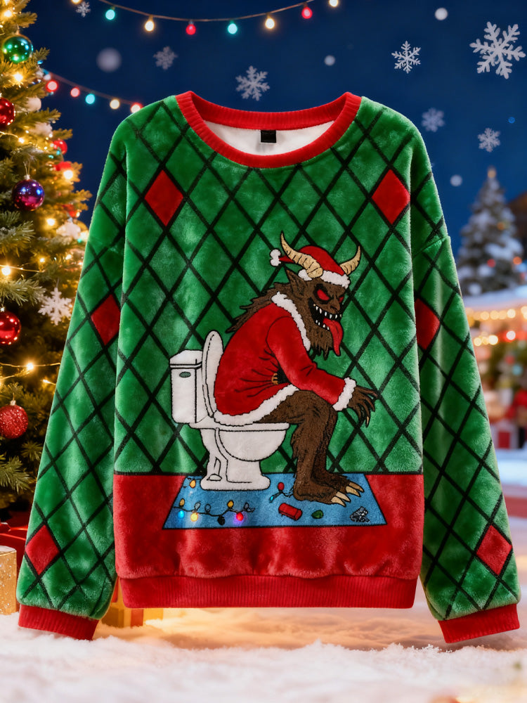 Comstylish Monster Poop Christmas Ugly Flannel Sweater