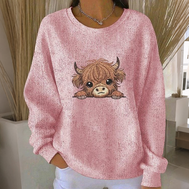 Women's Highland Cow Print Crew Neck Sweatshirt artswardrobe