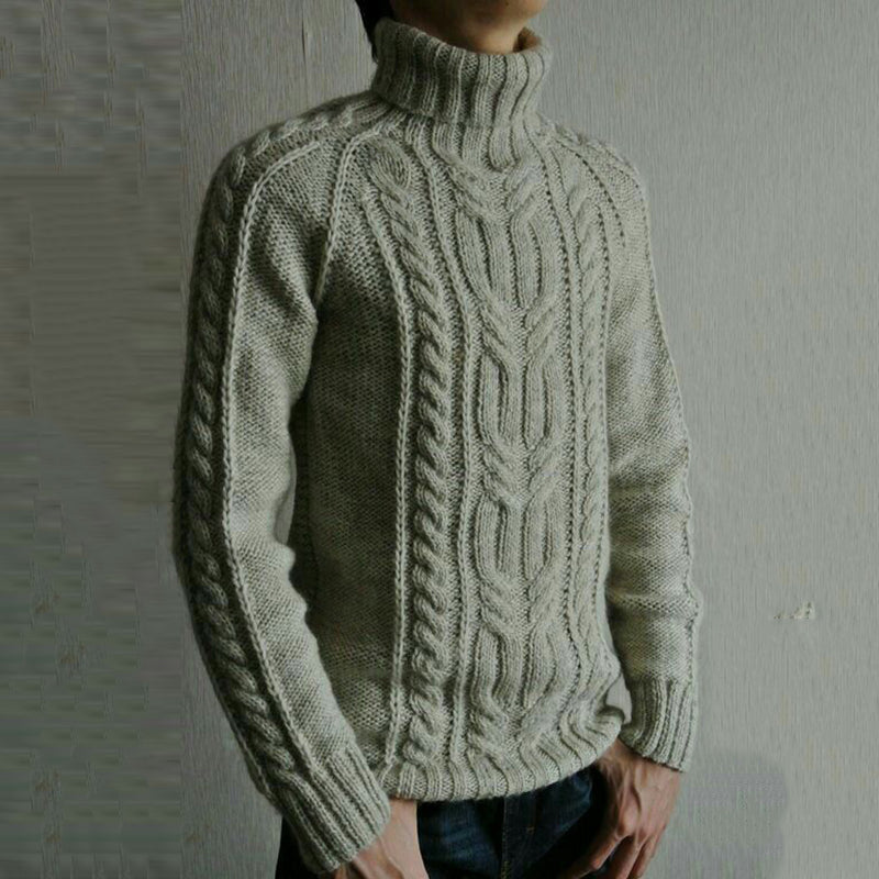 Mens Vintage High Neck Jacquard Weave Knitted Cozy Sweater artswardrobe