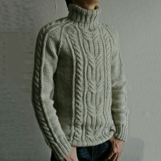 Mens Vintage High Neck Jacquard Weave Knitted Cozy Sweater artswardrobe