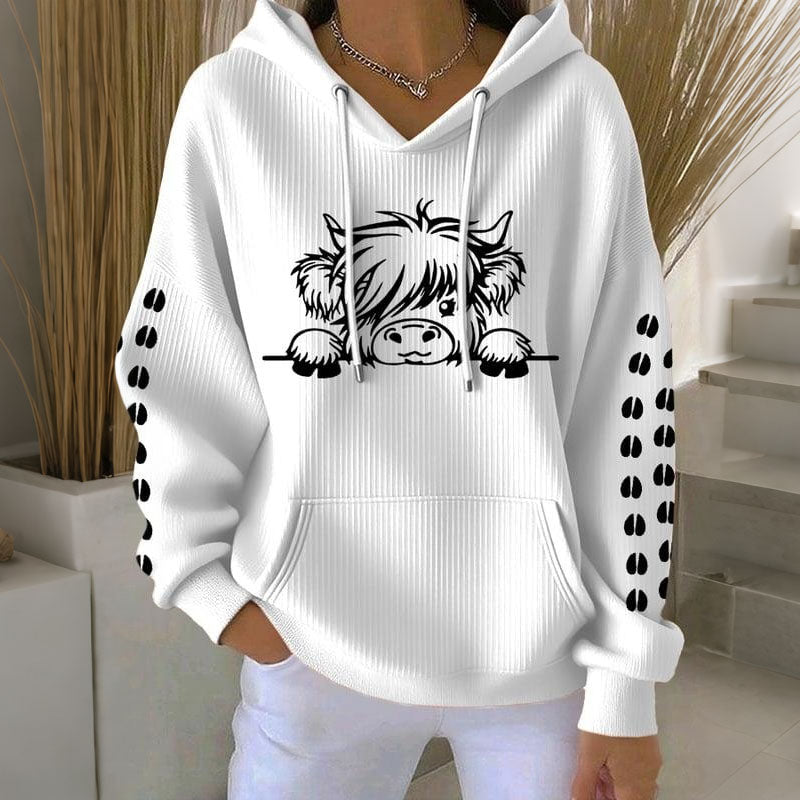 Women's Cute Highland Cow Print Casual Hoodie artswardrobe