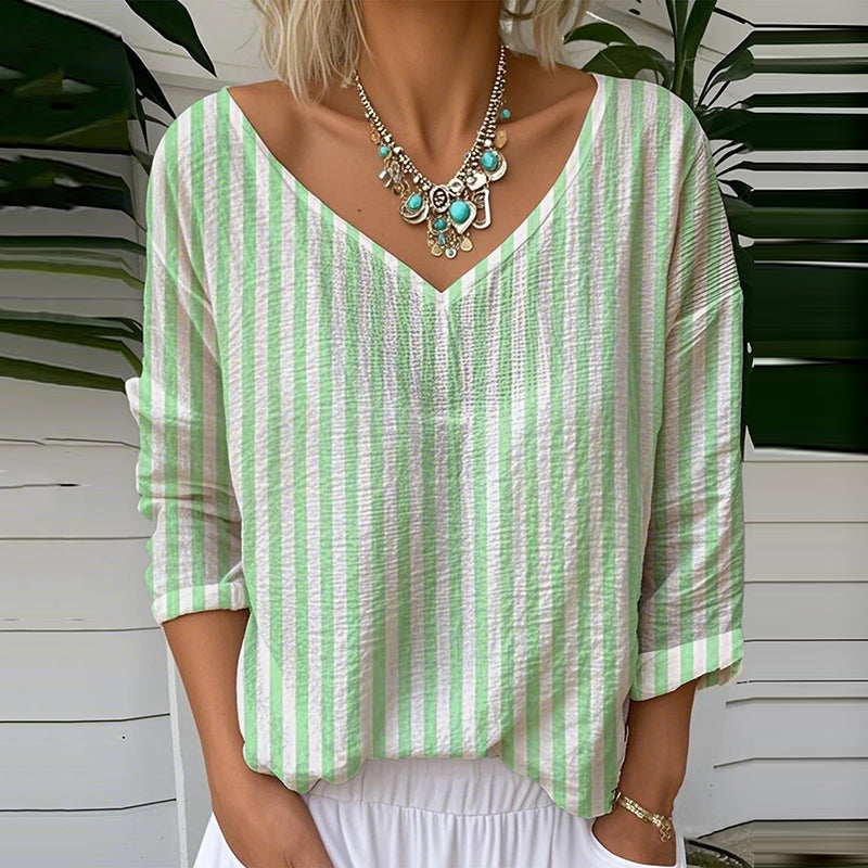 Vintage Stripe Pattern Cozy Linen Shirt artswardrobe