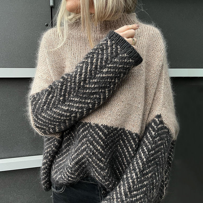 Herringbone Patchwork Solid Color Turtleneck Sweater elevenforest