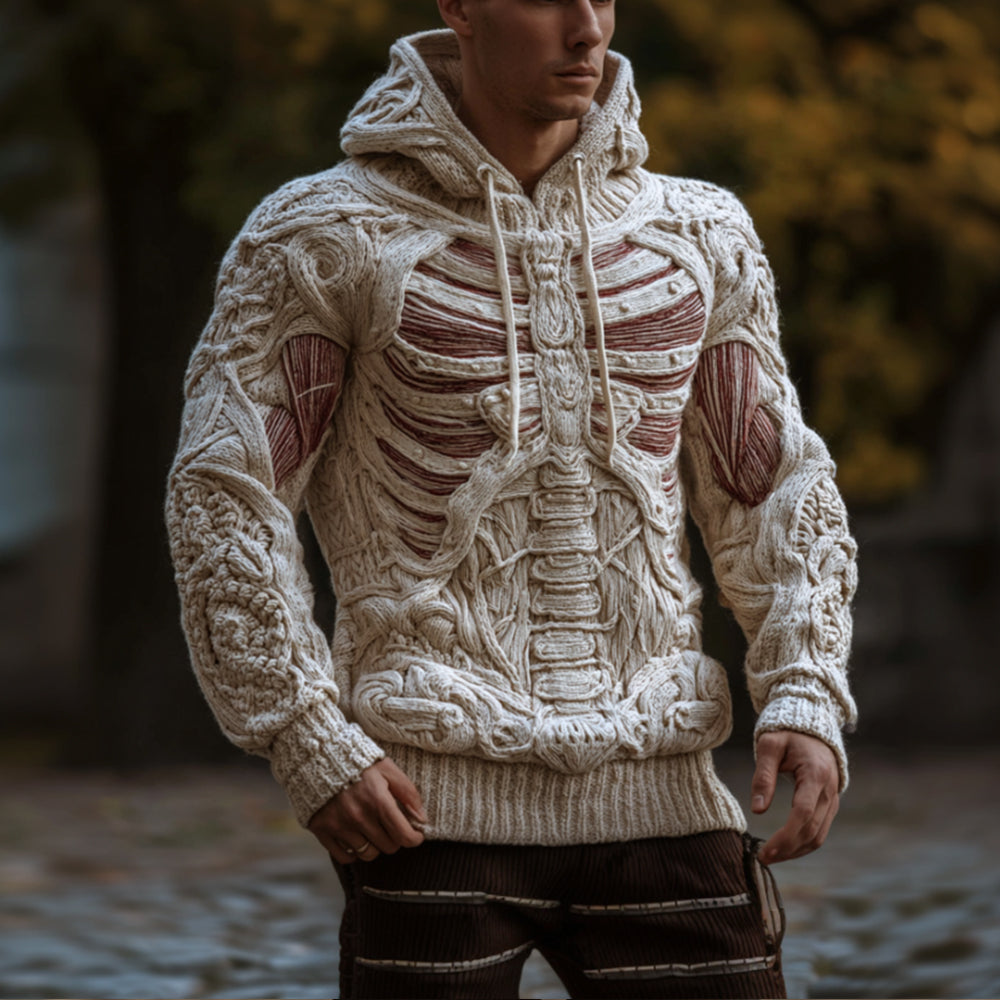 Men's Halloween Anatomy Art 3d Knitted Hooded Sweater artswardrobe