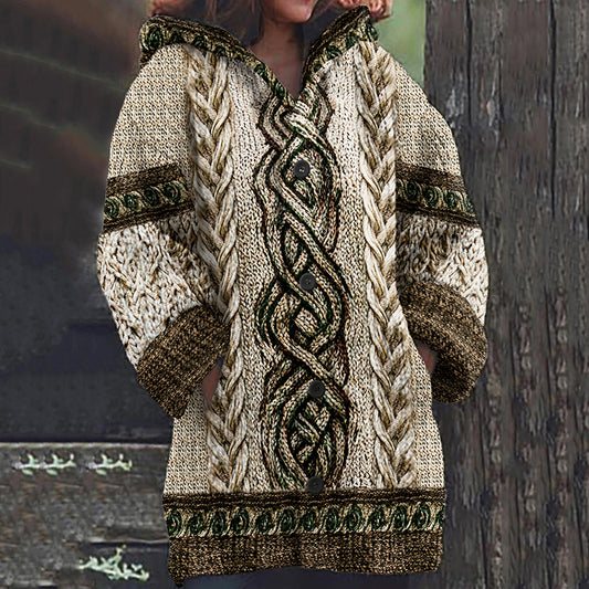 Women's Irish Celtic Knot Jacquard Button Up Cardigan Sweater elevenforest