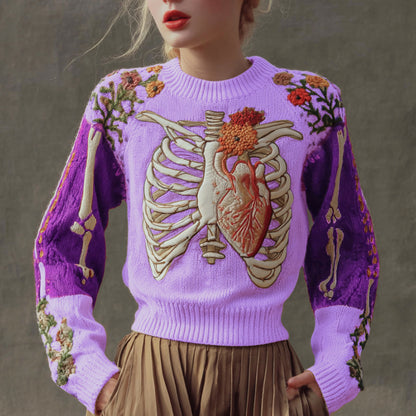 Halloween Antique Human Anatomy Splicing Knitted Sweater artswardrobe