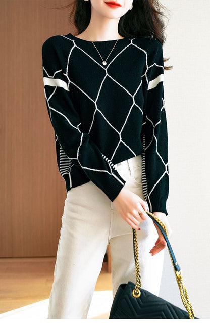 LP | Maglione con motivo a quadri a contrasto 2024