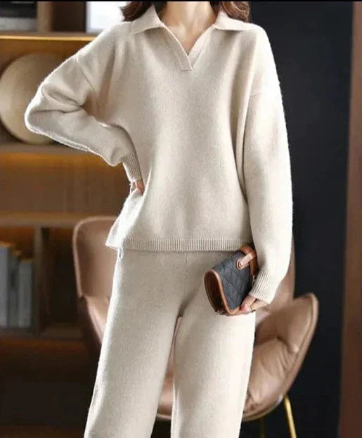 LP | Set di 2 pezzi da donna tuta da ginnastica oversize con colletto a polo e pantaloni