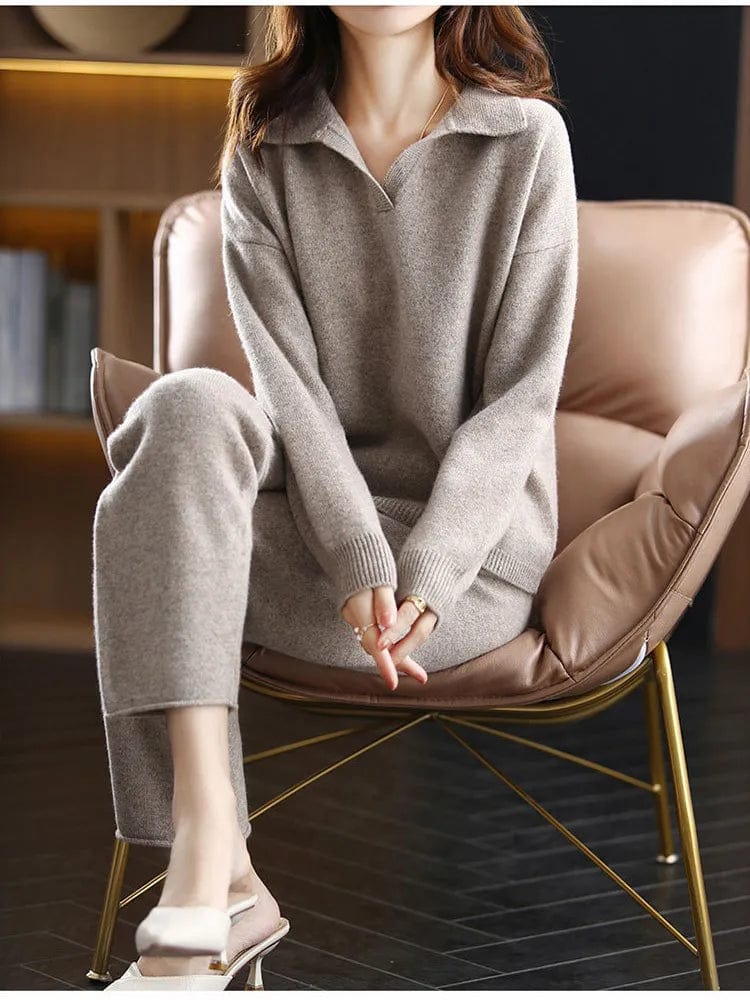 LP | Set di 2 pezzi da donna tuta da ginnastica oversize con colletto a polo e pantaloni