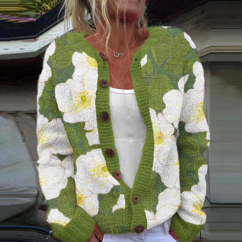 Flower Bud Jacquard Women's Cardigan Knitted Sweater artswardrobe
