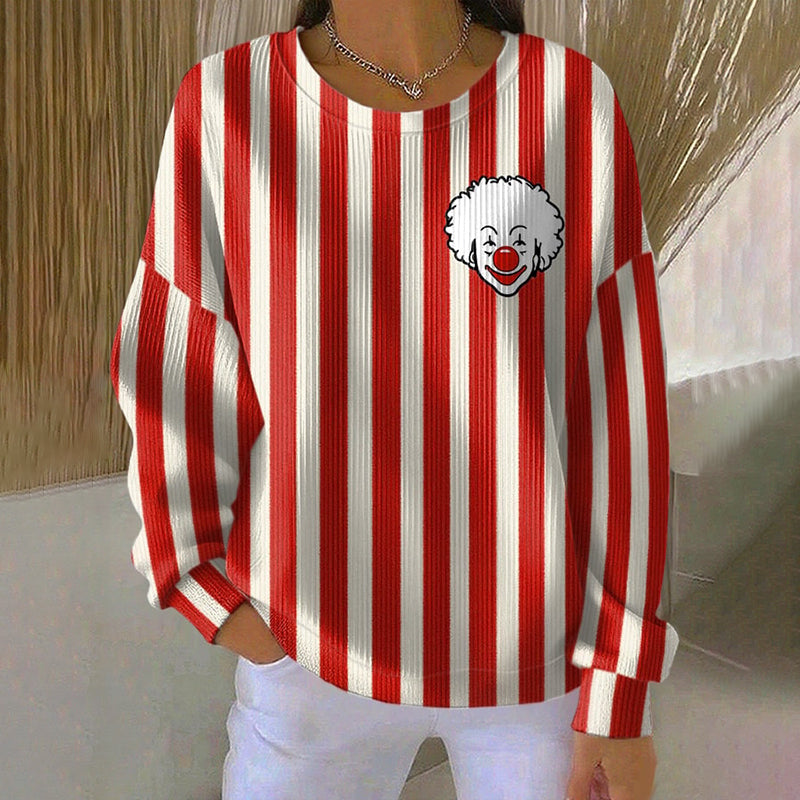 Comstylish Women's Cologne Clown Striped Print Crew Neck Casual Sweatshirt