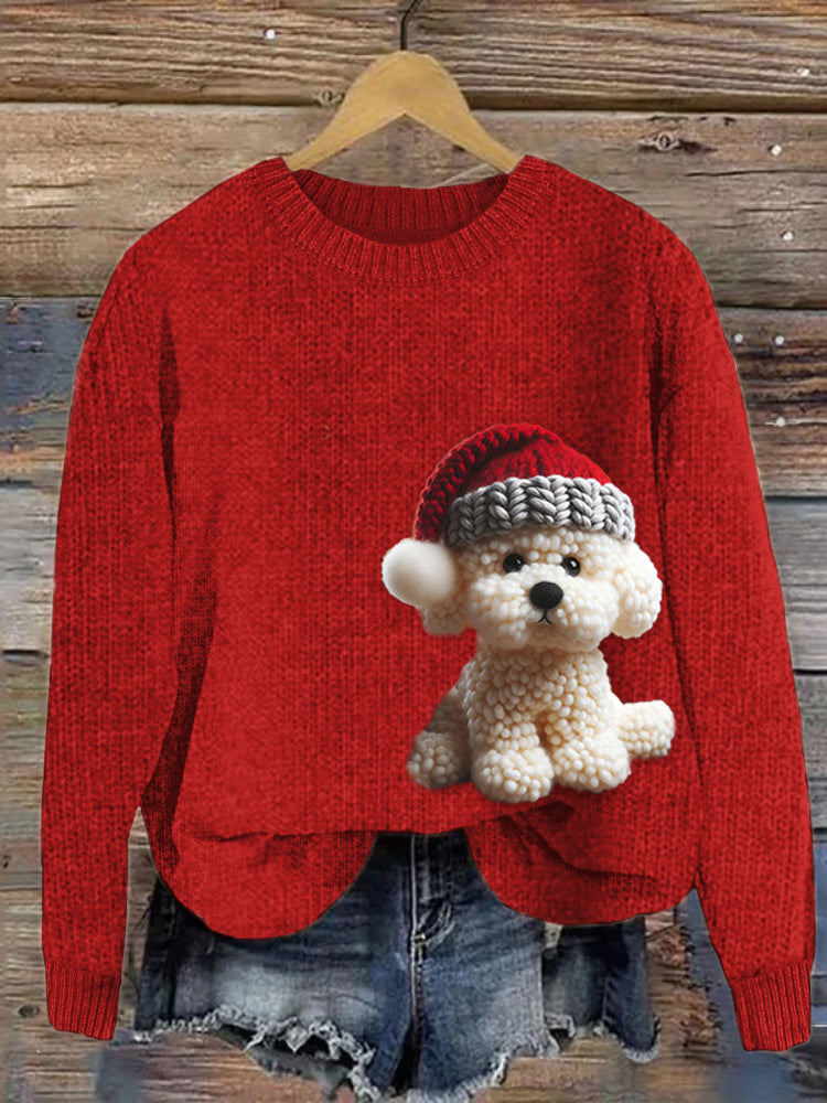 Comstylish Christmas Bichon Frise Pattern Cozy Knit Sweater