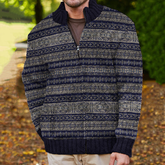 Mens Vintage Fair Isle Knitted Cardigan Sweater elevenforest