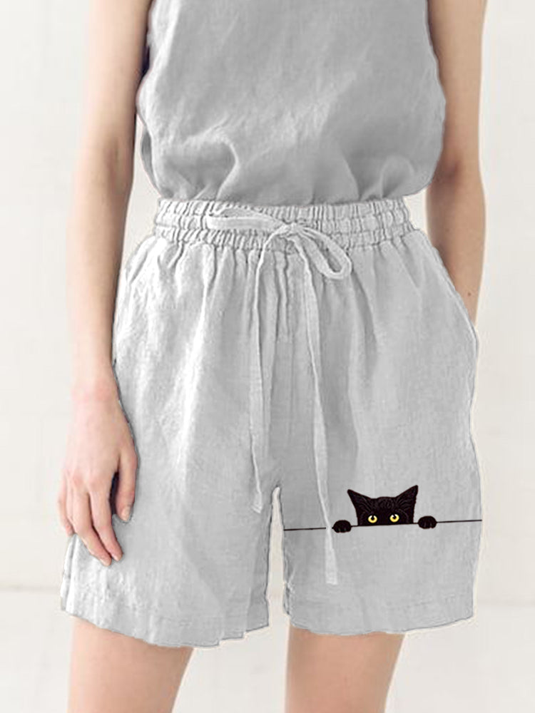 Comstylish Women's Casual Funny Black Cat Print Short Pants