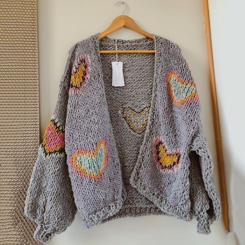 Women's Valentine Heart Button Down Cozy Sweater artswardrobe