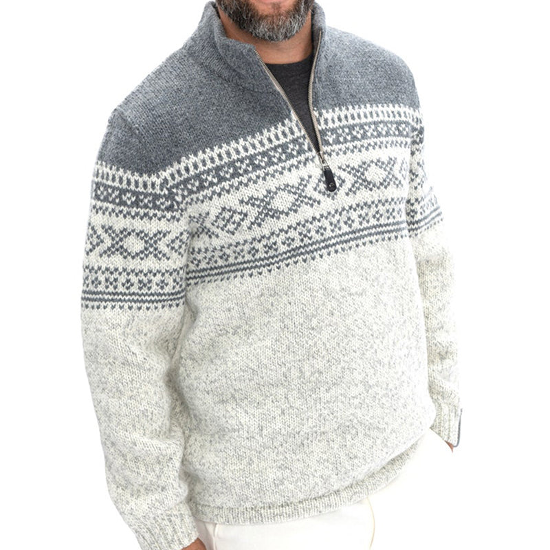 Retro Geometric Knit Men's Zip Sweater elevenforest