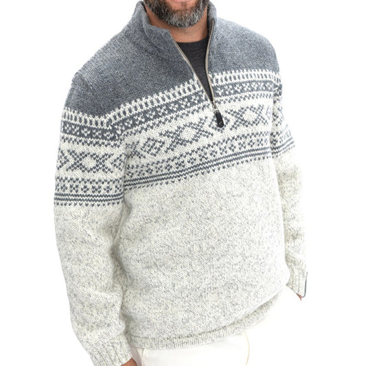 Retro Geometric Knit Men's Zip Sweater elevenforest