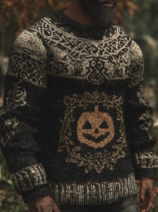 Men's Vintage Viking Halloween Embroidered Sweater artswardrobe