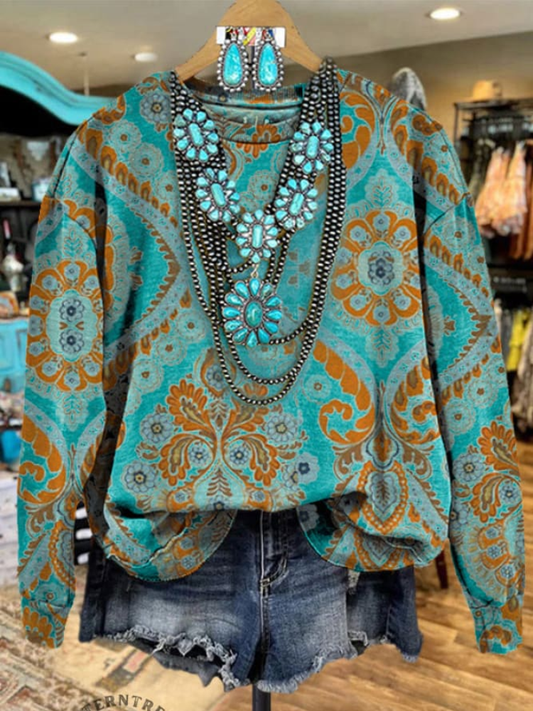 Comstylish Classic Western Printed Sweatshirt