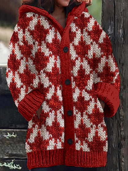 Vintage Canada Maple Leaf Knit Cozy Hooded Cardigan artswardrobe