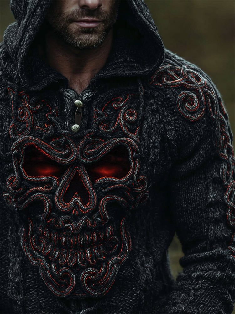 Men's Spooky Celtic Skull Hooded Cozy Chunky Sweater artswardrobe