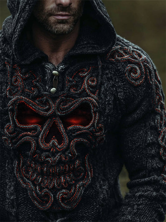 Men's Spooky Celtic Skull Hooded Cozy Chunky Sweater elevenforest