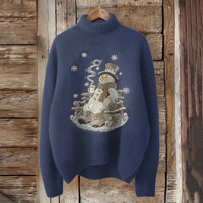 Vintage Christmas Snowman Knitted Embroidery Warm Sweater elevenforest