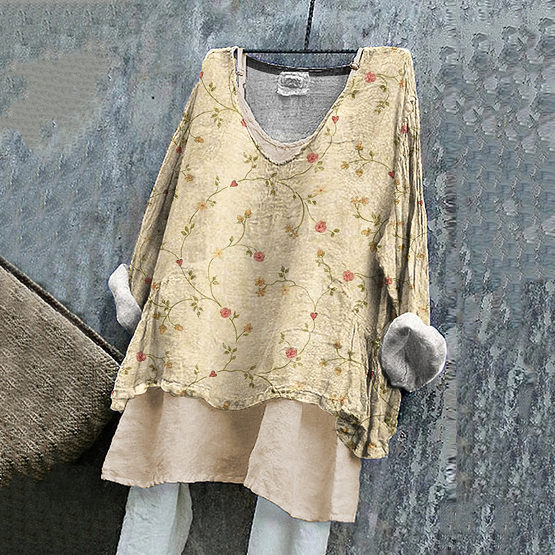 Comstylish Vintage Floral Art Pattern Linen Tunic