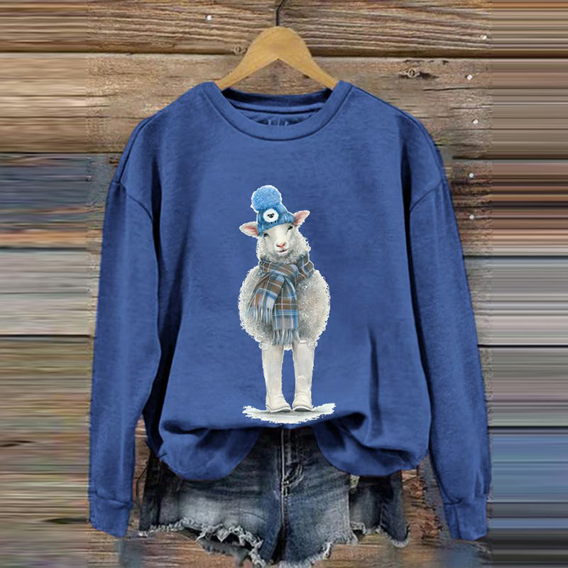 Vintage Scotland Sheep Print Casual Sweatshirt artswardrobe