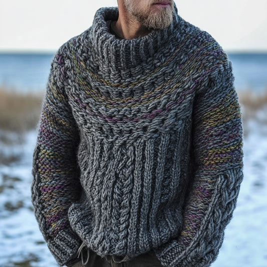 Men's Vintage Jacquard Chunky Cozy Knit Turtleneck Sweater artswardrobe