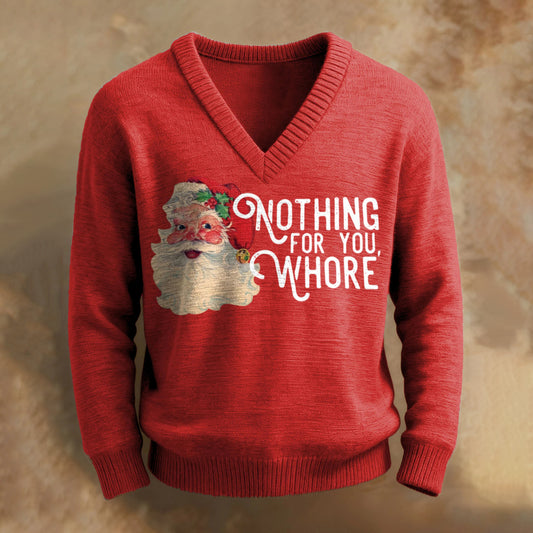 Men's Christmas Santa Claus Print V-neck Knit Pullover Sweater artswardrobe