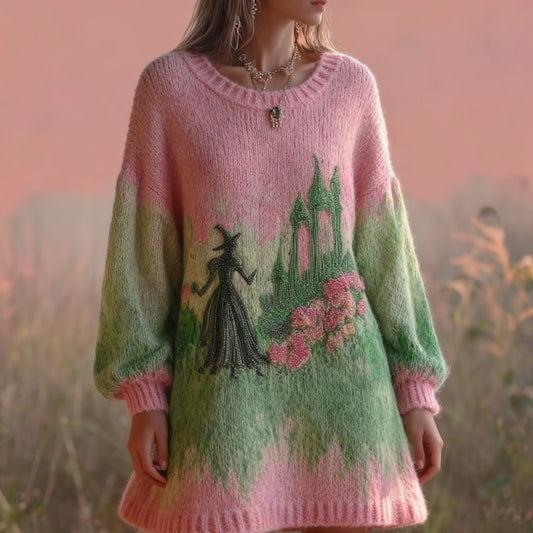 Halloween 2025 Witch Beads Embroidered Knit Sweater Dress artswardrobe