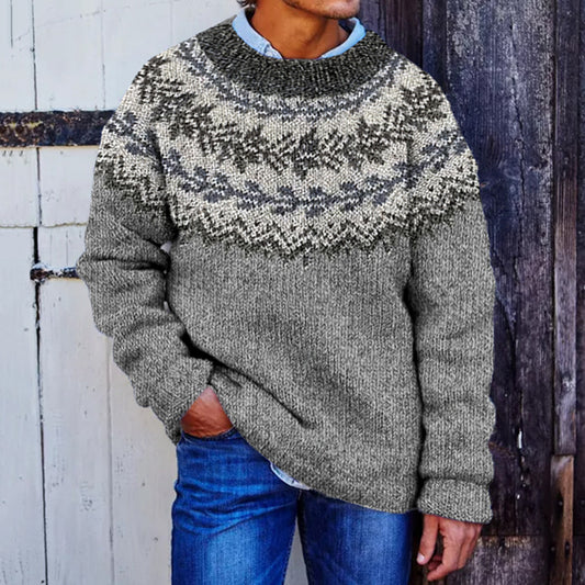 Men's Jacquard Icelandic Floral Pattern Cozy Knit Sweater elevenforest