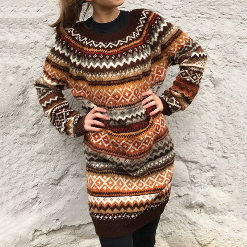 Vintage Icelandic Floral Knit Jacquard Sweater Dress elevenforest