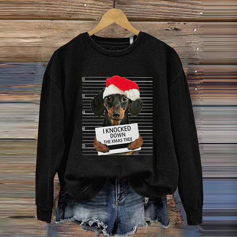 Comstylish Christmas Dachshund Art Print Casual Sweatshirt