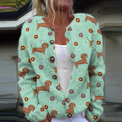 Comstylish Cute Dachshund Print Knitted Cardigan
