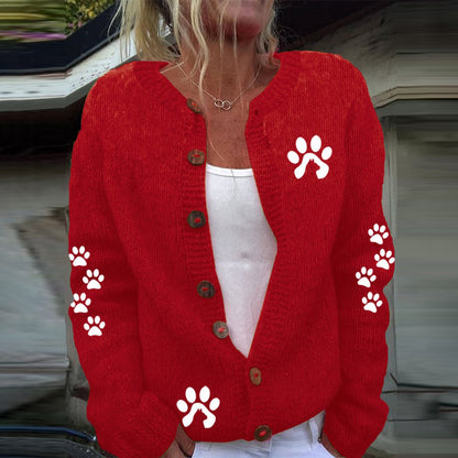 Cute Paw Print Long Sleeved Knitted Cardigan elevenforest