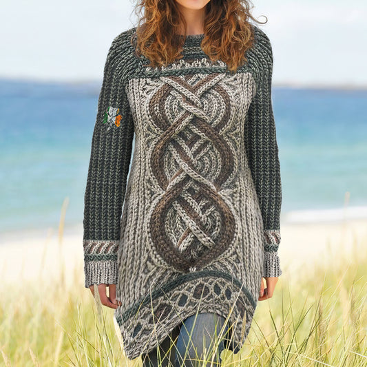 Women's Contrast Celtic Knot Irish Shamrock Sweater Dress elevenforest
