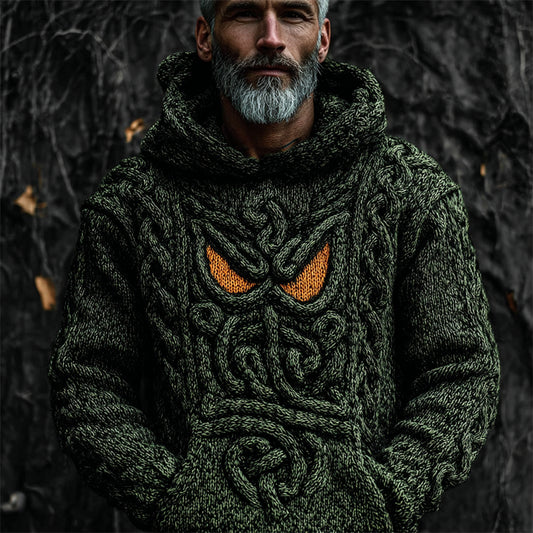 Men's Halloween Monster Face Celtic Cozy Knit Hooded Sweater artswardrobe