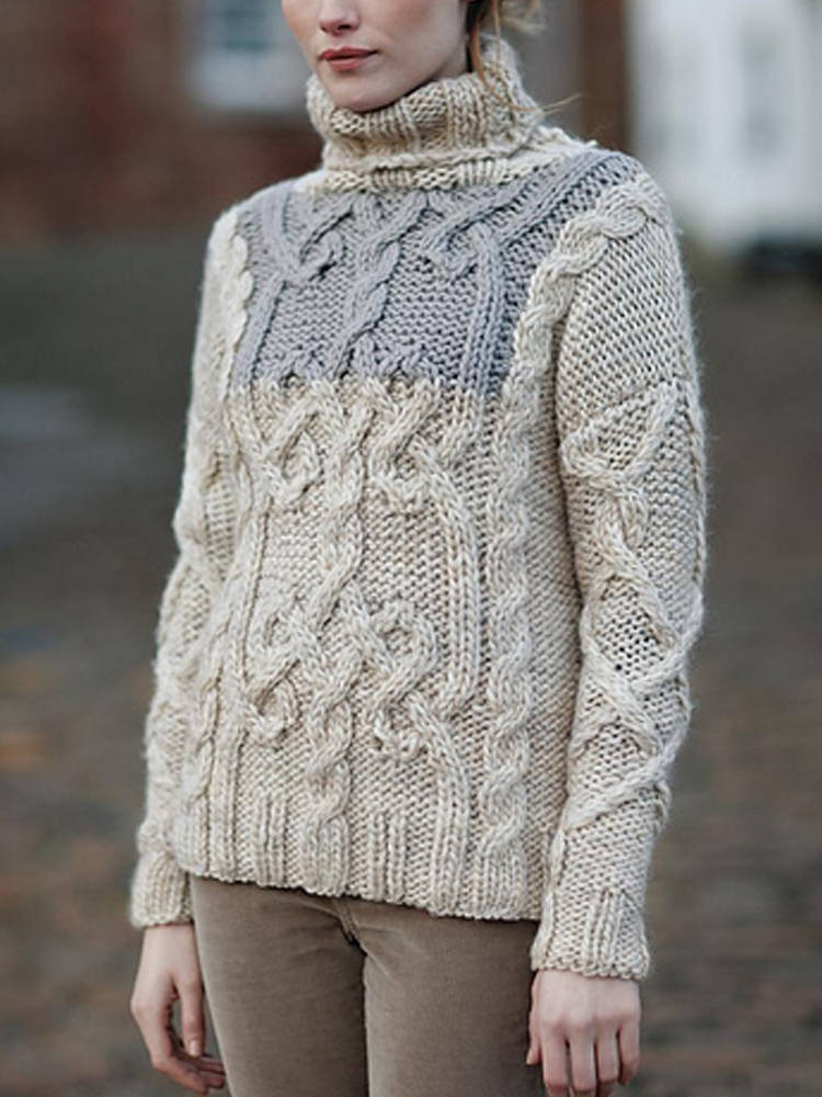 Chunky Knit Floral Pattern Women's Aran Sweater elevenforest