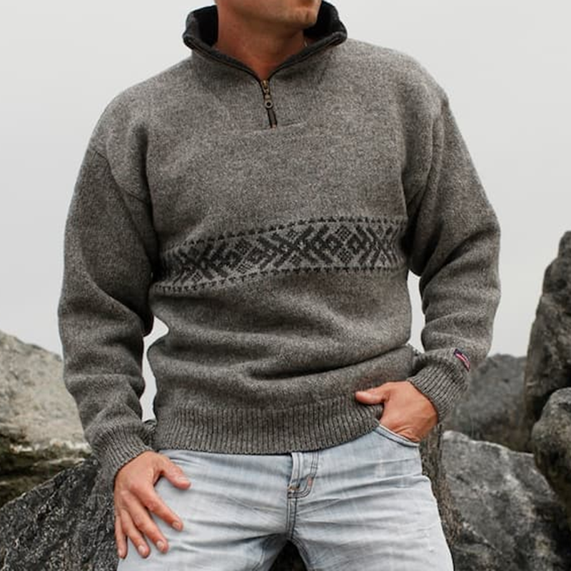 Vintage Knit Warmth Jacquard Icelandic Half Zip Collar Sweater Unisex artswardrobe