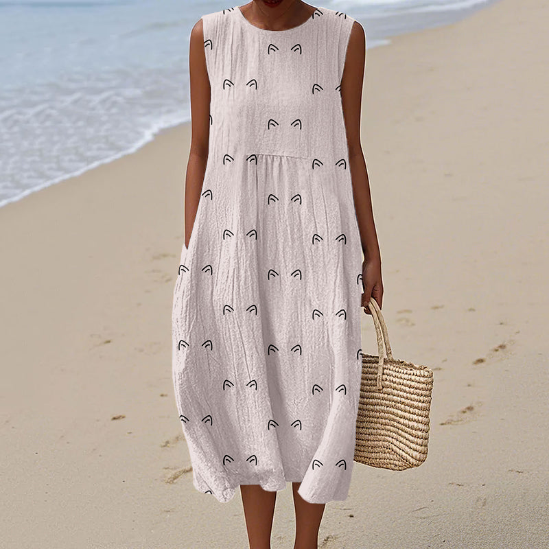 Cute Cat Ears Pattern Comfy Linen Tank Dress artswardrobe