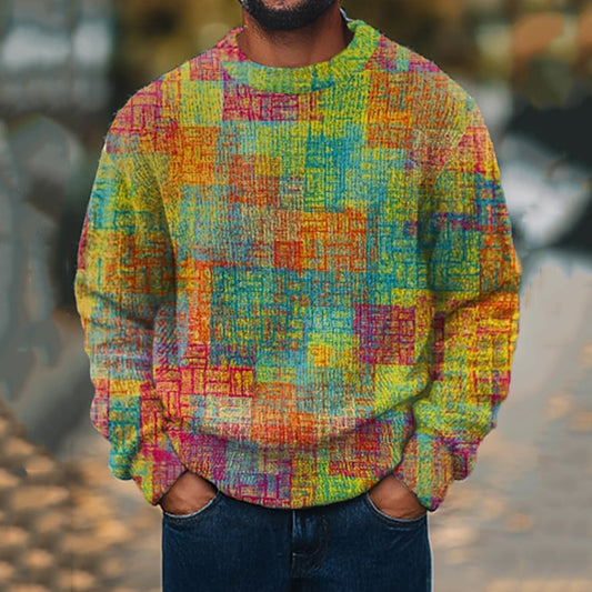 Men'S Geometric Color Block Print Knitted Sweater elevenforest