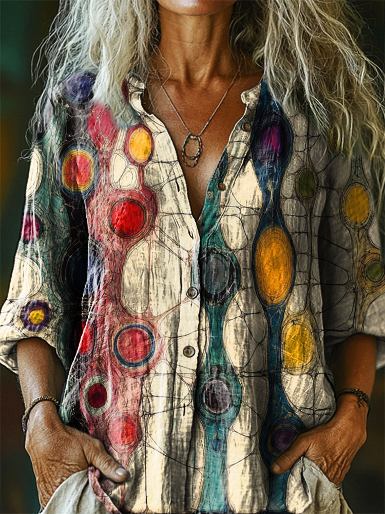 Women's Bohemian Patterns Art Print Casual Cotton Linen Shirt