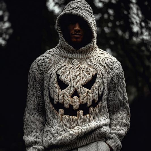 Men's Halloween Pumpkin Face Cozy Hooded Sweater artswardrobe