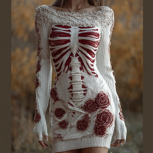 Ladies' Halloween Line Art Dark Style Knit Sweater Dress artswardrobe