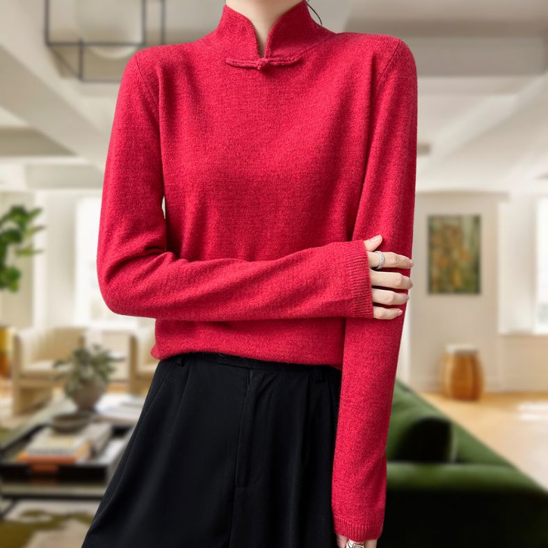 Casandra® | Elegant women's knitted sweater with stand-up collar