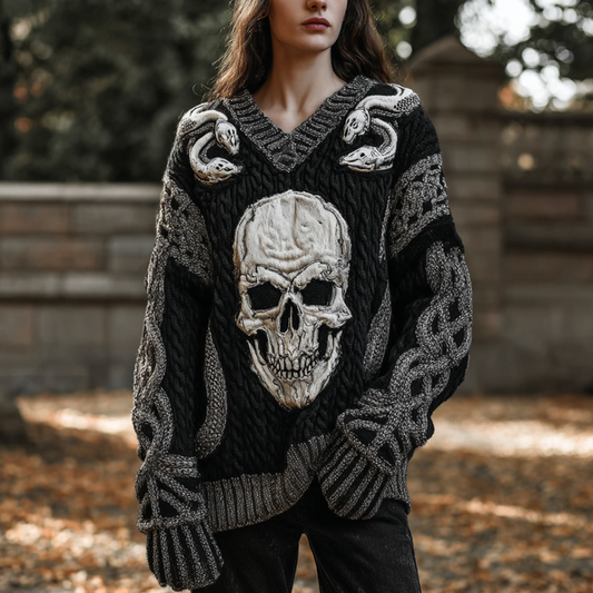 Halloween Women's Skeleton Element V-neck Knit Sweater elevenforest