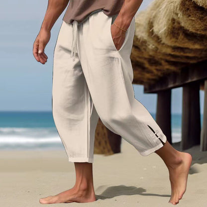Men's Solid Color Pocket Casual Linen Pants artswardrobe